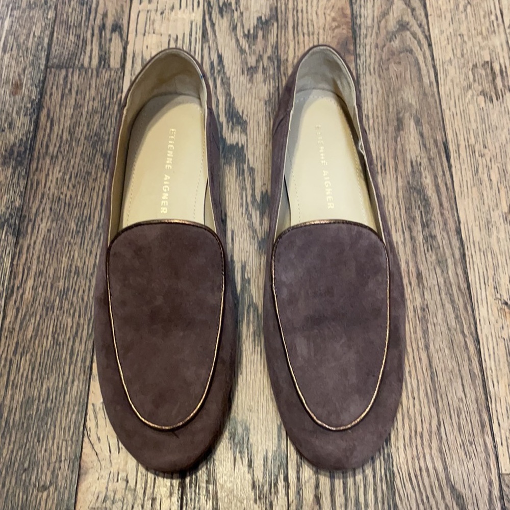 Etienne Aigner brown/taupe velvet loafers size 6.5 - Picture 2 of 7